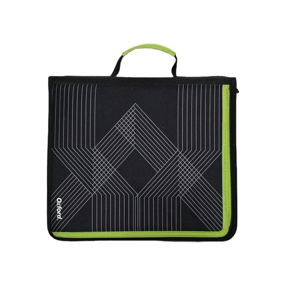 Oxford 3-Ring Document Portfolio Briefcase Bag 13×14″ Black Lime Excellent Cond
